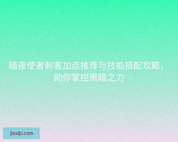 暗夜使者刺客加点推荐与技能搭配攻略，助你掌控黑暗之力